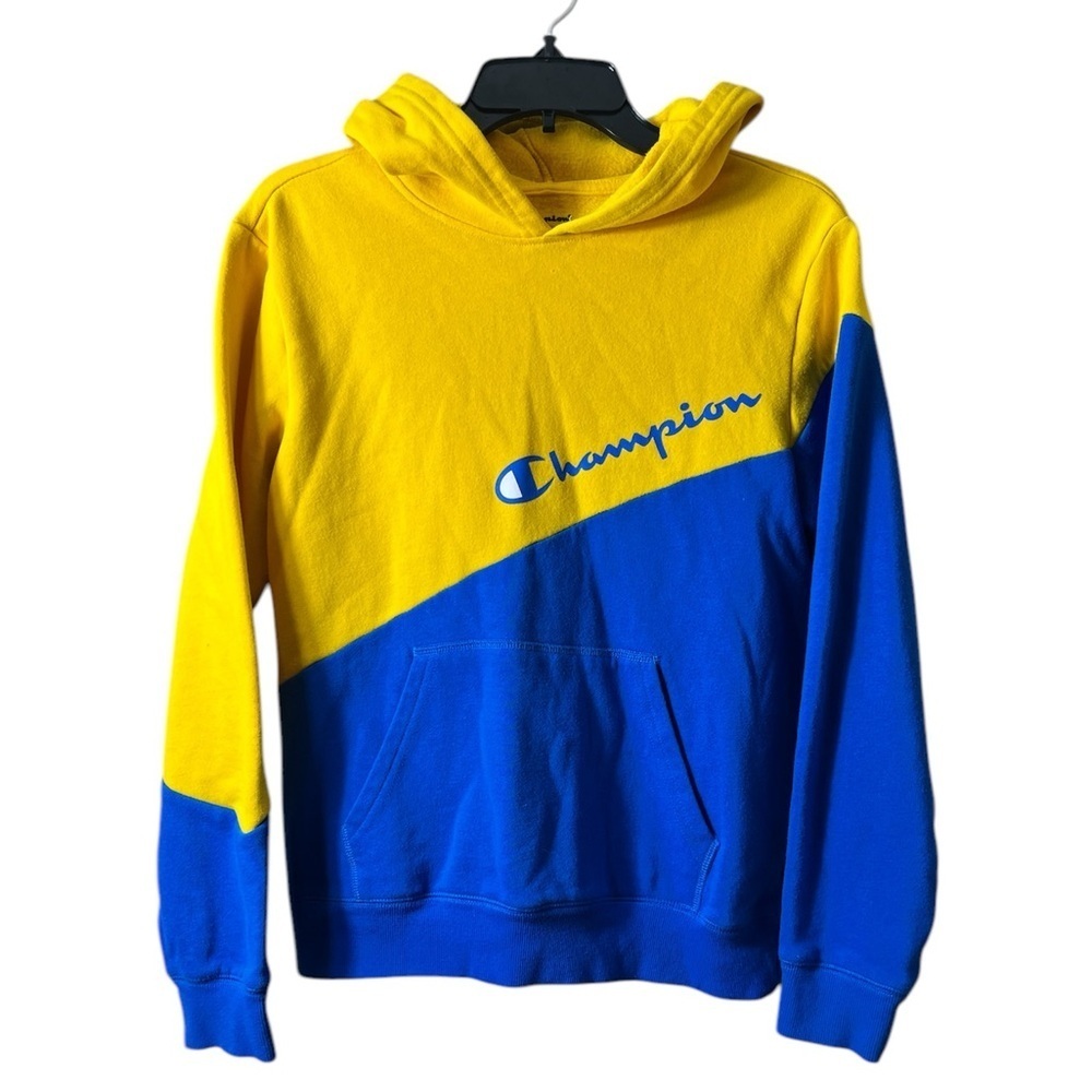 Youth Champion Pullover Logo Hoodie Blue Yellow XL Athletic Casual‎ Sports